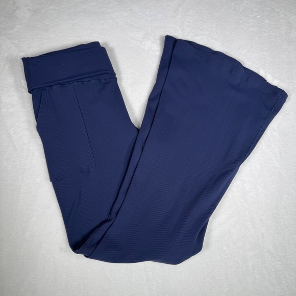 Aerie Offline Ribbed Foldover Flare Yoga Pants Leggings XXL Navy Blue - Picture 1 of 10